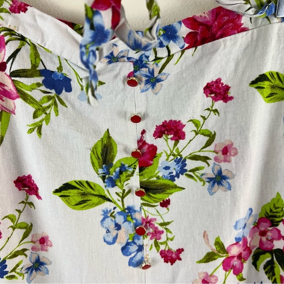 Linen Blend NYCC Tropical Floral Print Button Down A-Line Tie Waist Midi Skirt - Picture 8 of 12